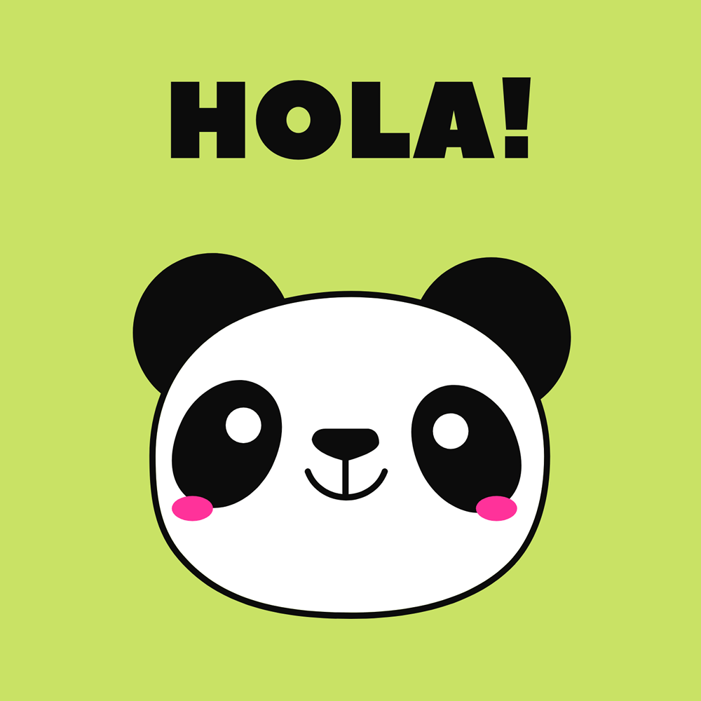 linda ilustración de cara de panda con la palabra: hola!