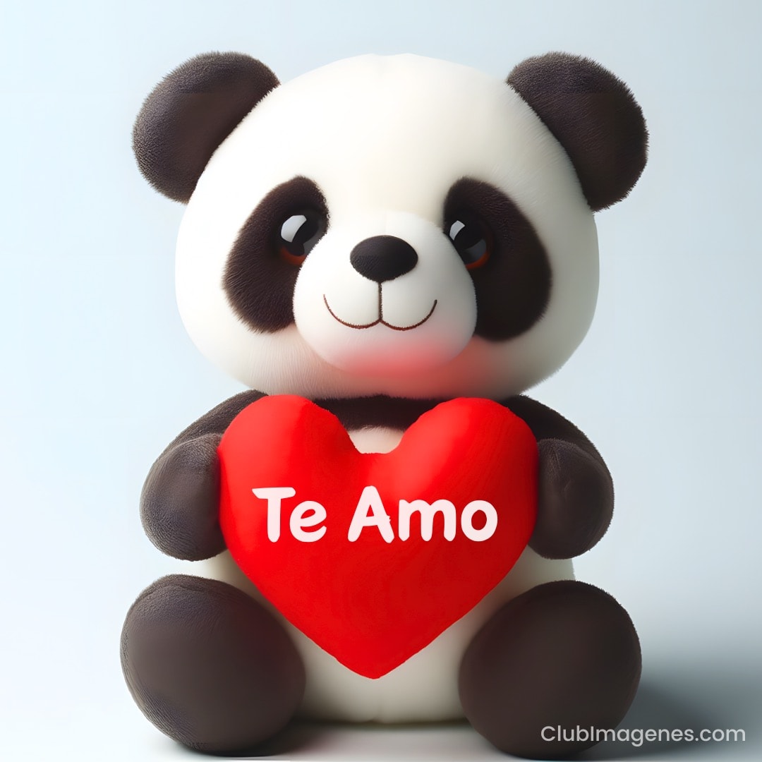 Peluche de panda con un corazón rojo que dice 'Te Amo'